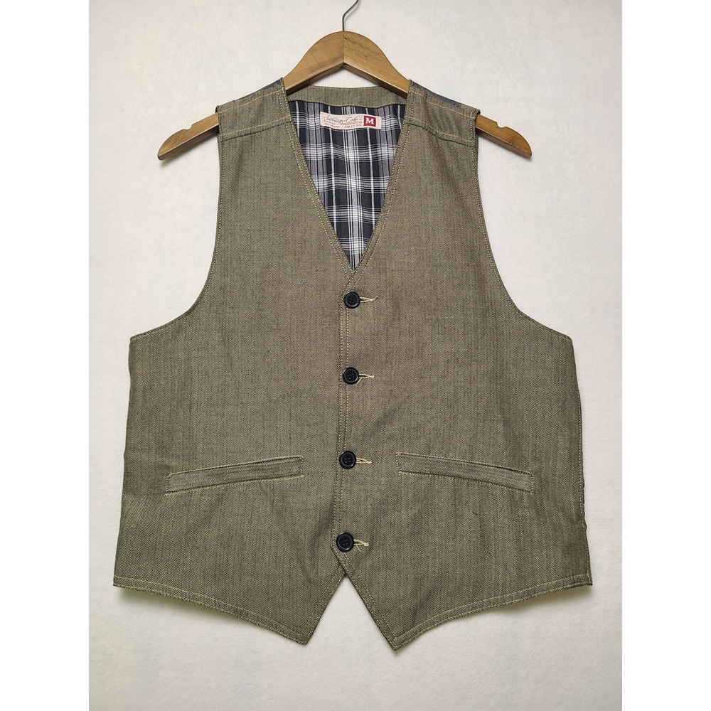 Sovereign Code M Vest Lucas Dapper Herringbone Tan Plaid Lined SCV1304